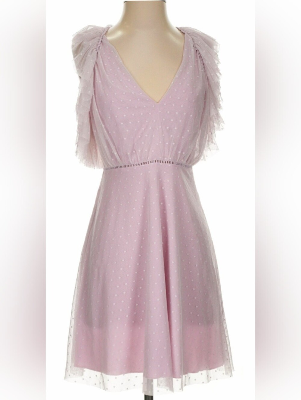 Gianni Bini GB‎ Lilac Swiss Dot Mesh Ruffle Cutout Prom Wedding Guest Dress NWT